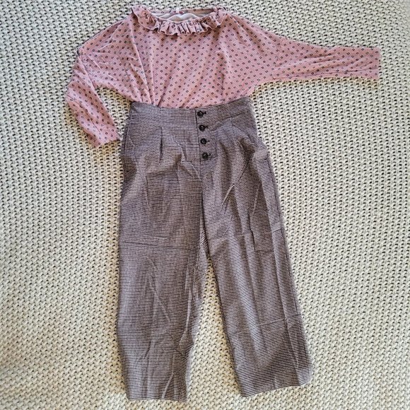 High Waisted Cropped Gingham Paper Boy Trousers - Picture 8 of 8